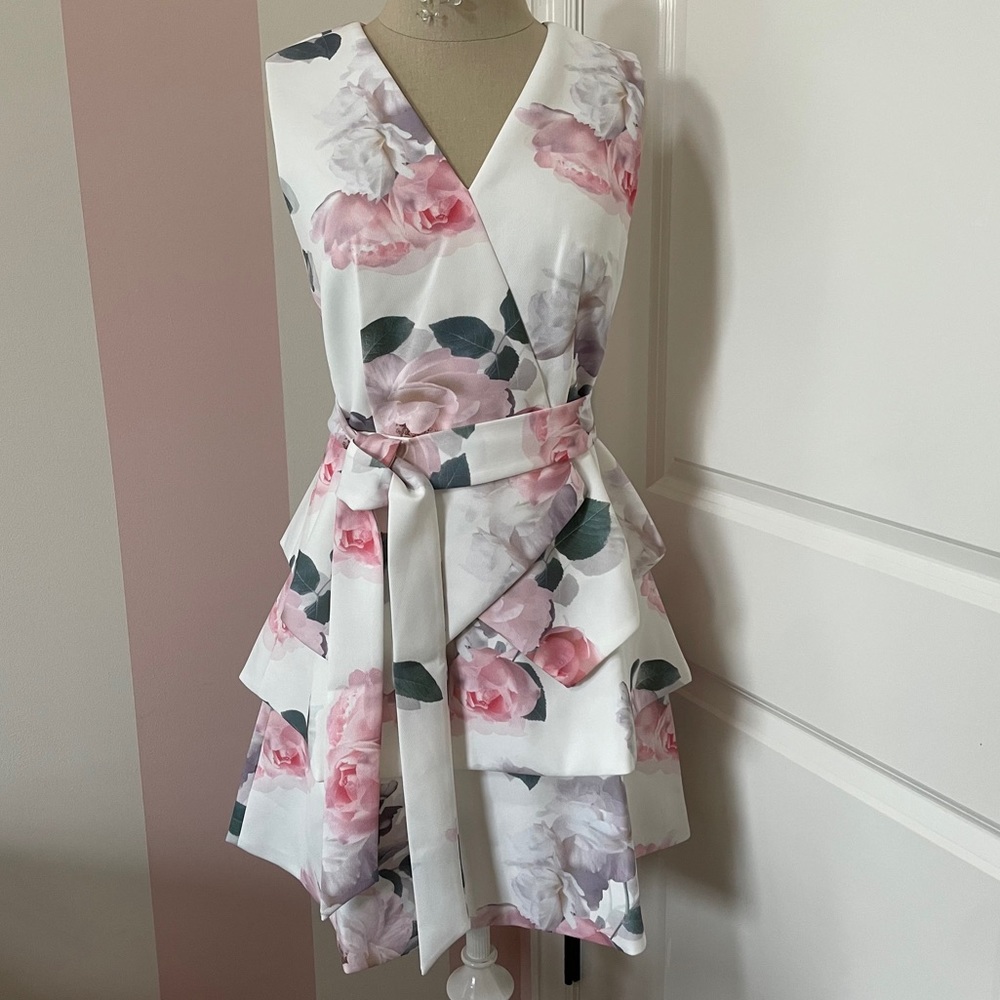 Dewana Floral Print Faux Wrap Dress